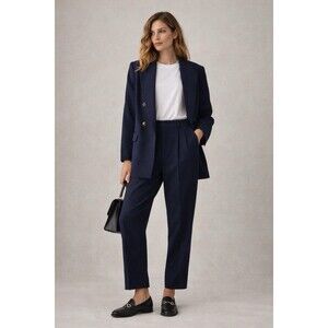 Bill Blass Wool Pants Womens 14 Navy High Waist Pleated Vintage